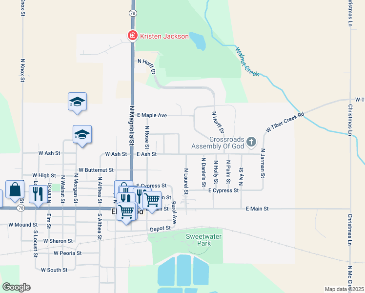 map of restaurants, bars, coffee shops, grocery stores, and more near 421 East Ash Street in Elmwood
