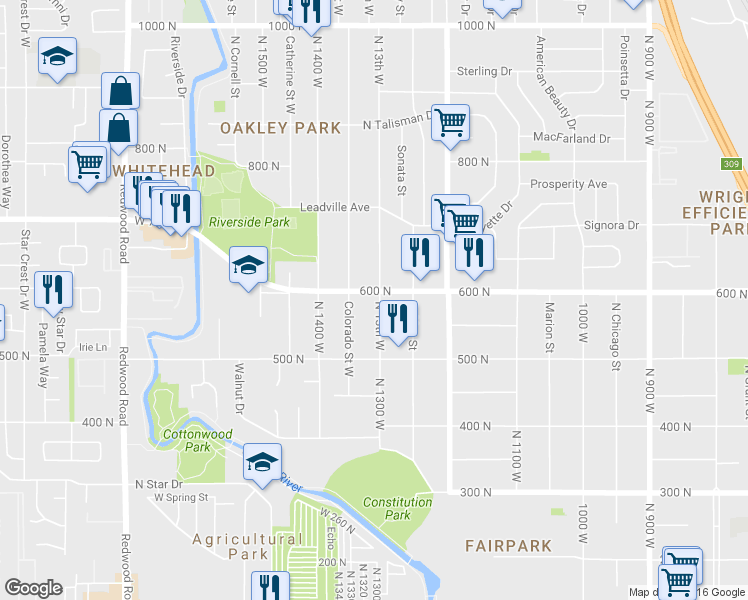 map of restaurants, bars, coffee shops, grocery stores, and more near 585 N 1300 W in Salt Lake City