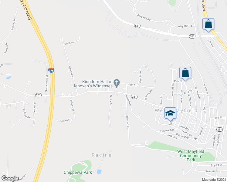 map of restaurants, bars, coffee shops, grocery stores, and more near 3126 37th Street Extension in Beaver Falls