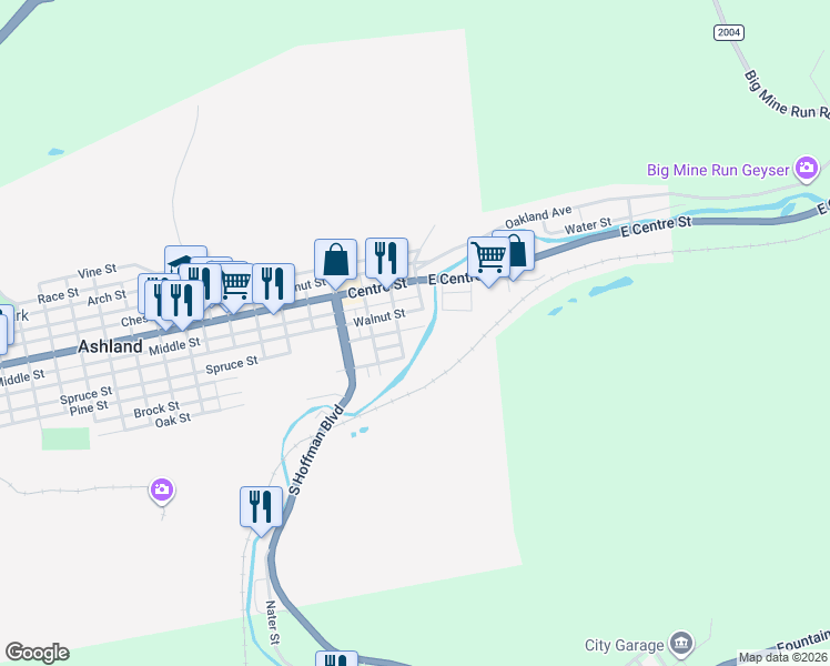 map of restaurants, bars, coffee shops, grocery stores, and more near 34 Spruce Street in Ashland