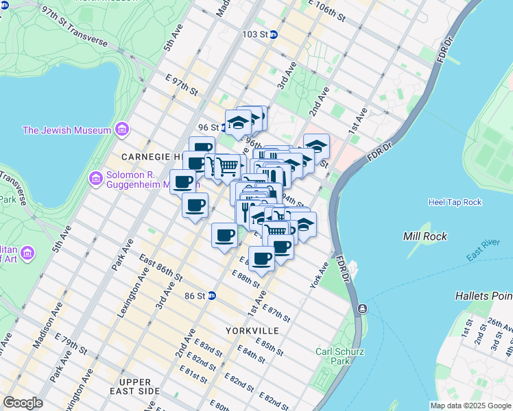 map of restaurants, bars, coffee shops, grocery stores, and more near 1779 2ND AVE 2nd Avenue in New York