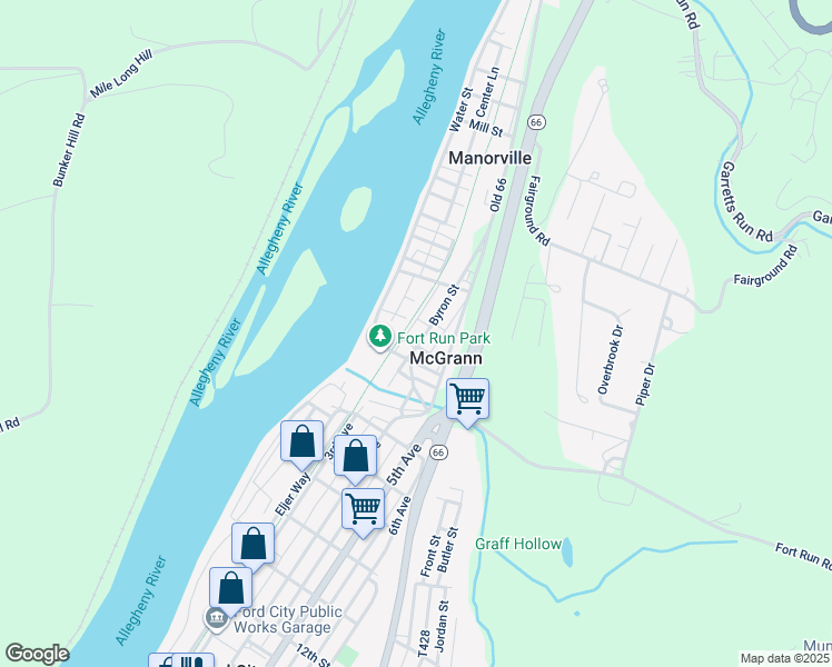 map of restaurants, bars, coffee shops, grocery stores, and more near 153 Byron Street in Ford City