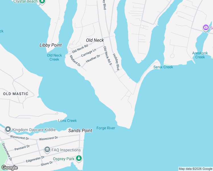 map of restaurants, bars, coffee shops, grocery stores, and more near 30 Old Neck Road South in Center Moriches