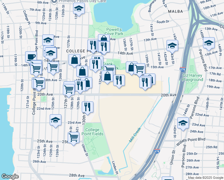 map of restaurants, bars, coffee shops, grocery stores, and more near 13401 20th Avenue in Queens