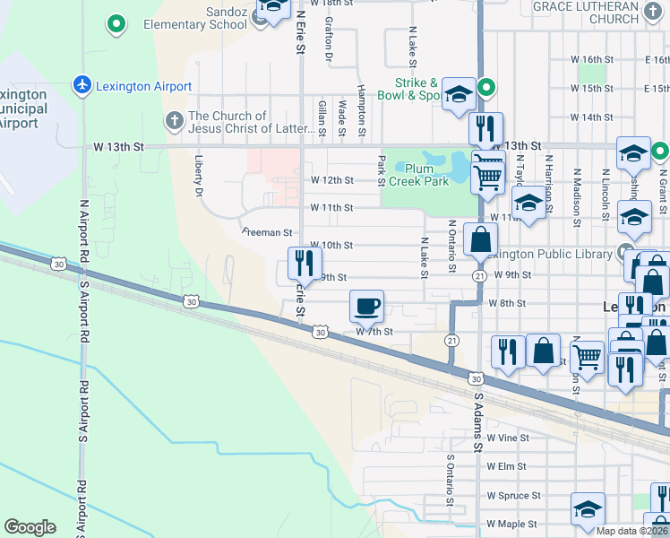 map of restaurants, bars, coffee shops, grocery stores, and more near 943 West 9th Street in Lexington