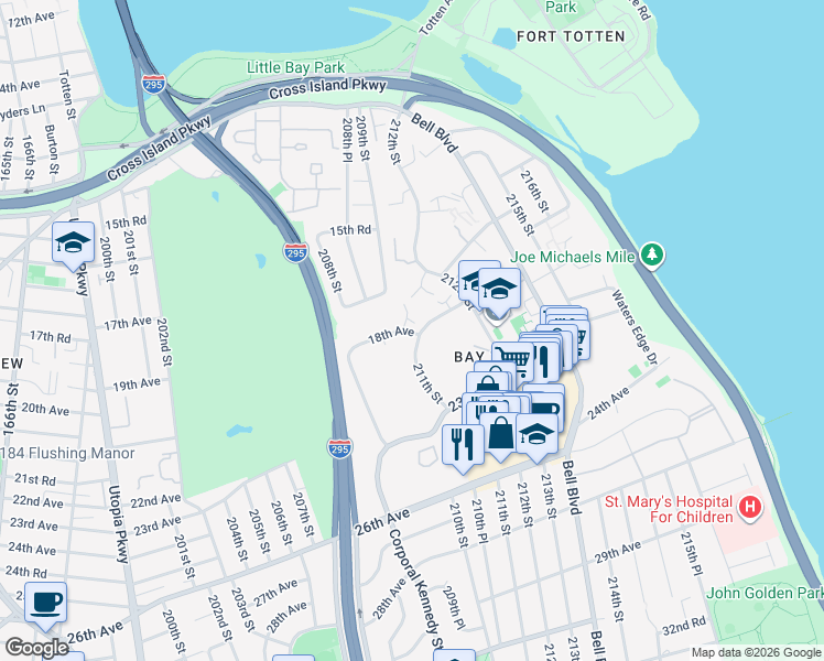 map of restaurants, bars, coffee shops, grocery stores, and more near in Queens