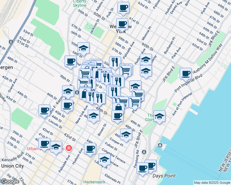 map of restaurants, bars, coffee shops, grocery stores, and more near 318 51st Street in West New York