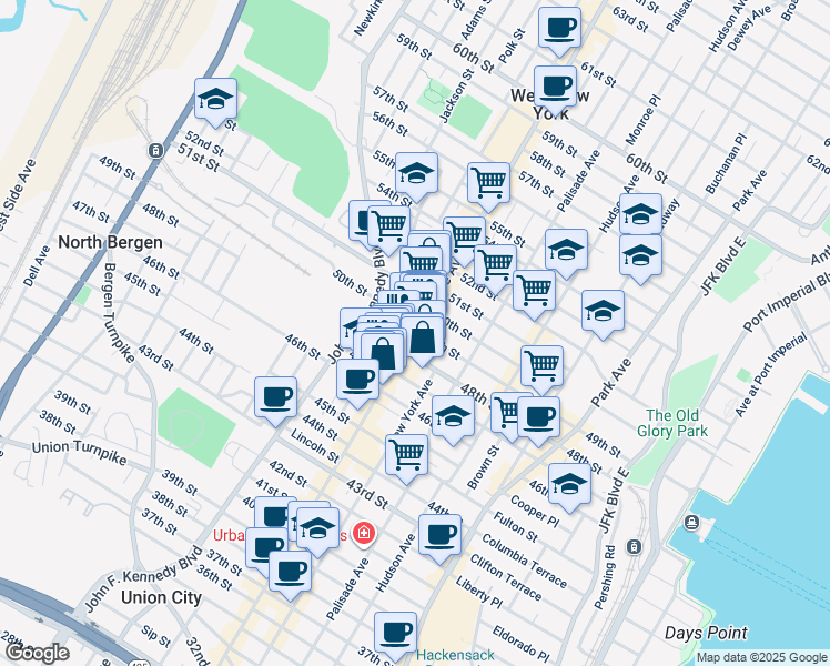 map of restaurants, bars, coffee shops, grocery stores, and more near 4811 Bergenline Avenue in Union City