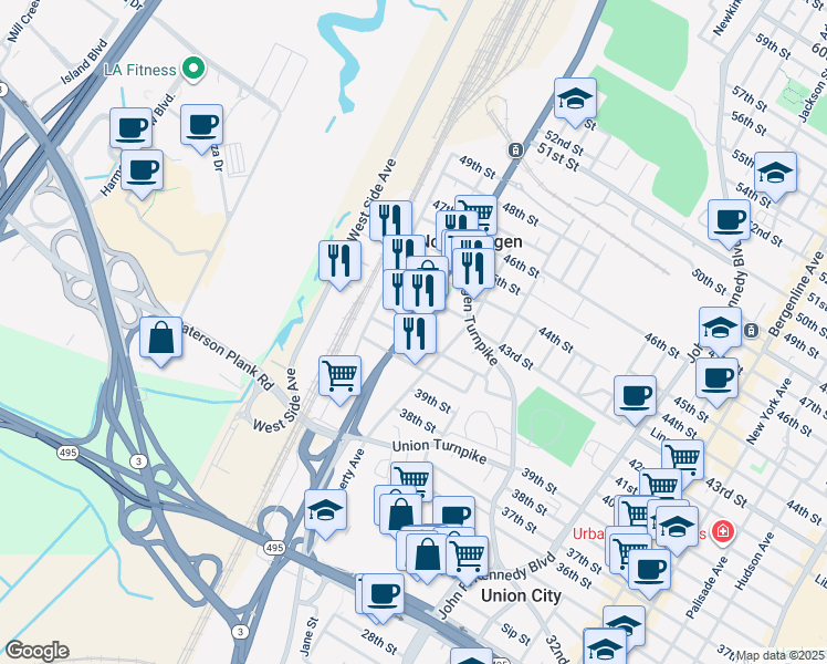 map of restaurants, bars, coffee shops, grocery stores, and more near 1728 41st Street in North Bergen