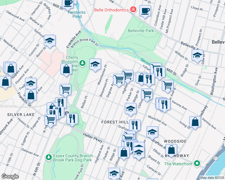 map of restaurants, bars, coffee shops, grocery stores, and more near 872-874 Degraw Avenue in Newark
