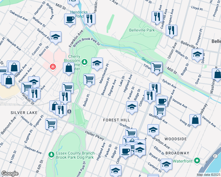 map of restaurants, bars, coffee shops, grocery stores, and more near 872-874 Degraw Avenue in Newark