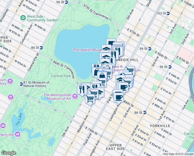 map of restaurants, bars, coffee shops, grocery stores, and more near 1060 5th Avenue in New York