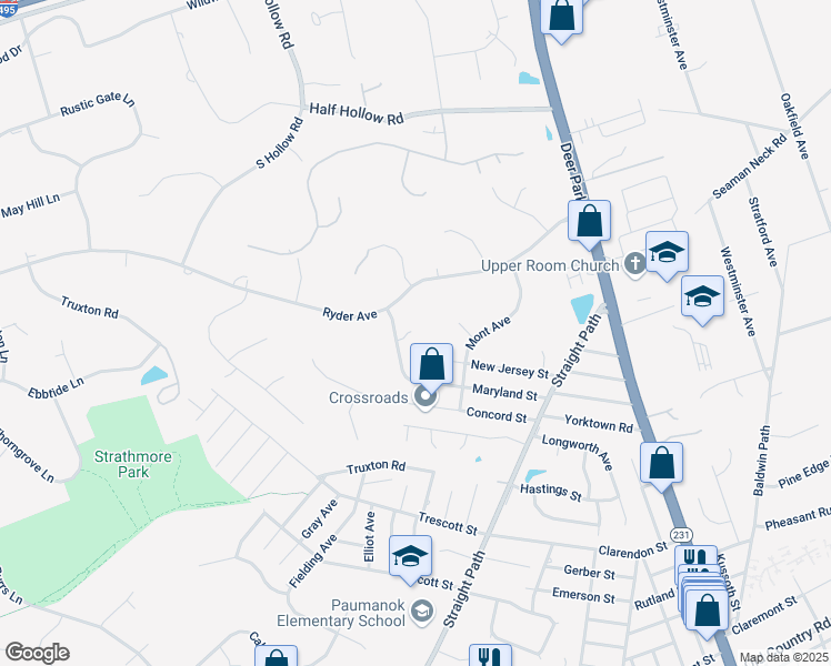 map of restaurants, bars, coffee shops, grocery stores, and more near 6 Maryland Street in Dix Hills