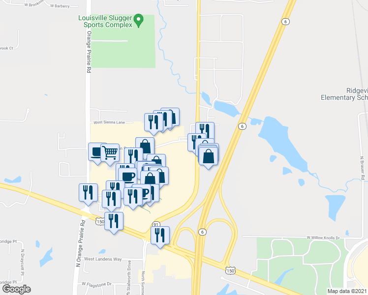 map of restaurants, bars, coffee shops, grocery stores, and more near 4924 West American Prairie Drive in Peoria