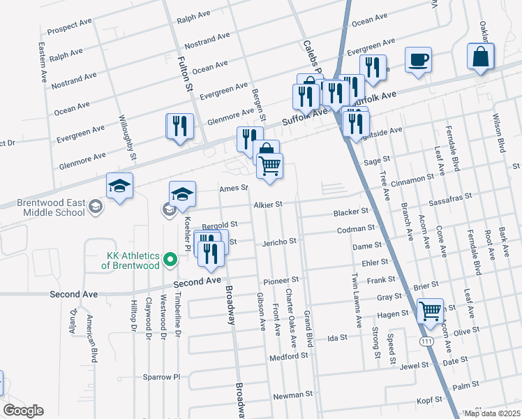map of restaurants, bars, coffee shops, grocery stores, and more near 127 Gibson Avenue in Brentwood
