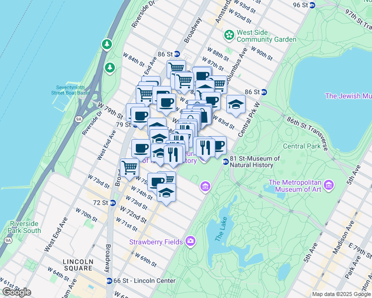 map of restaurants, bars, coffee shops, grocery stores, and more near in New York