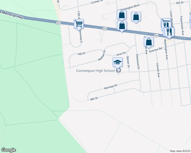 map of restaurants, bars, coffee shops, grocery stores, and more near 190 7th Street in Bohemia