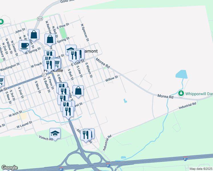 map of restaurants, bars, coffee shops, grocery stores, and more near 314 South Spencer Street in Frackville