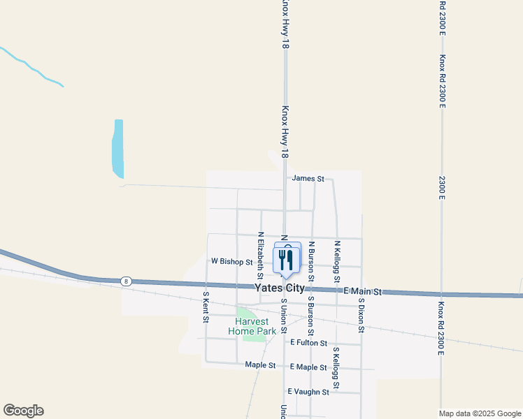 map of restaurants, bars, coffee shops, grocery stores, and more near 198 W Williams St in Yates City