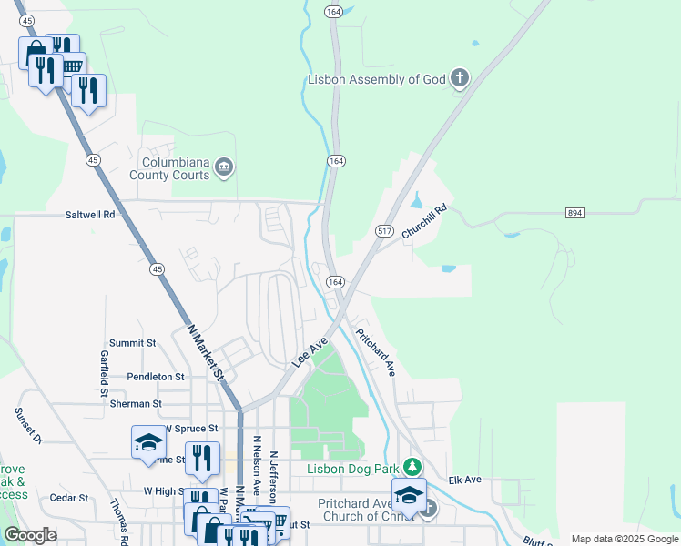 map of restaurants, bars, coffee shops, grocery stores, and more near 39050 Ohio 517 in Lisbon