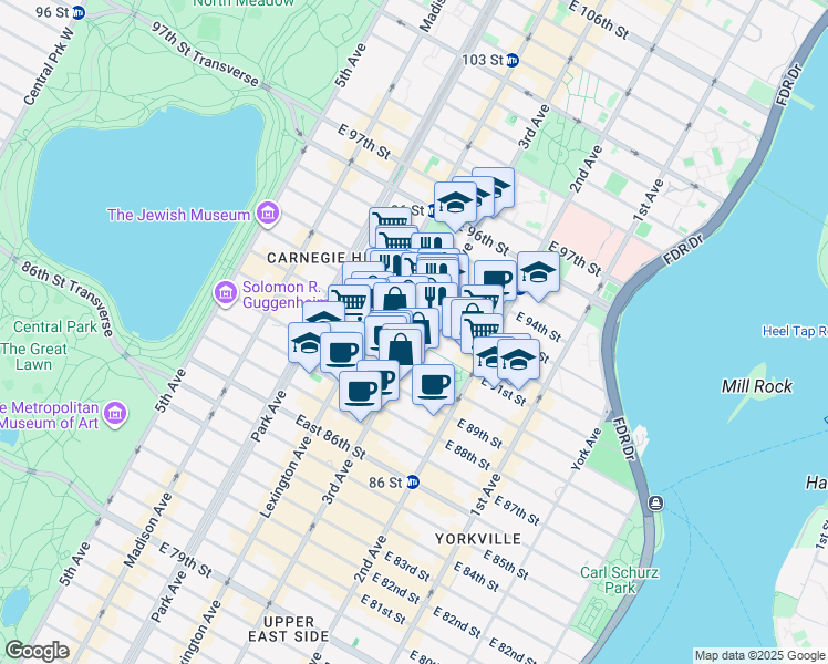 map of restaurants, bars, coffee shops, grocery stores, and more near in New York
