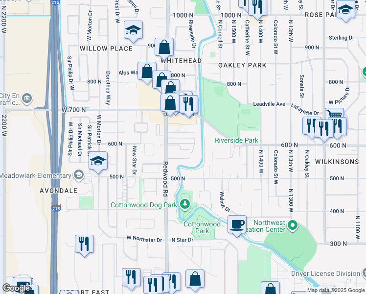 map of restaurants, bars, coffee shops, grocery stores, and more near 594 North Redwood Road in Salt Lake City