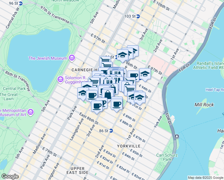 map of restaurants, bars, coffee shops, grocery stores, and more near in New York