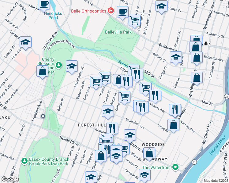 map of restaurants, bars, coffee shops, grocery stores, and more near 825 Ridge Street in Newark