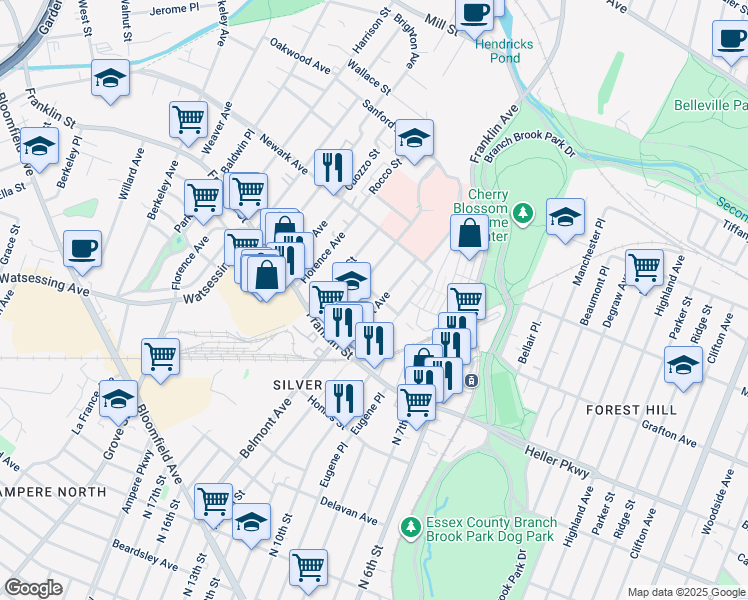 map of restaurants, bars, coffee shops, grocery stores, and more near 244 Belmont Avenue in Belleville