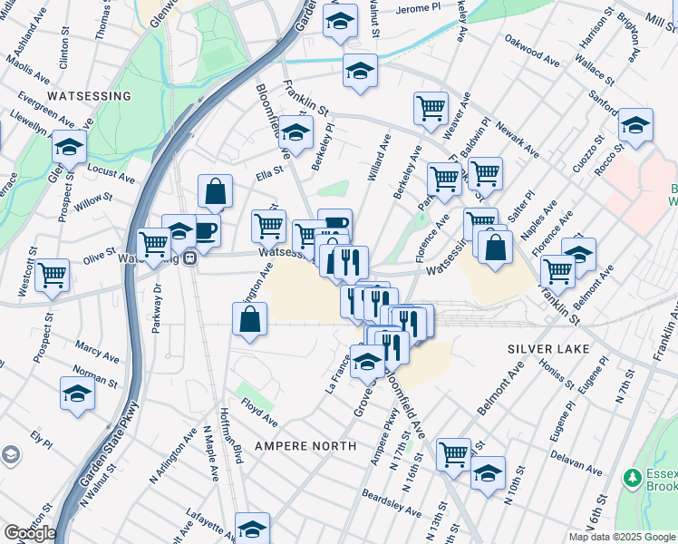 map of restaurants, bars, coffee shops, grocery stores, and more near 240 Bloomfield Avenue in Bloomfield