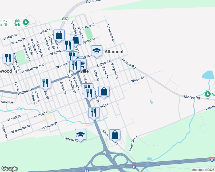 map of restaurants, bars, coffee shops, grocery stores, and more near 243 South Broad Mountain Avenue in Frackville