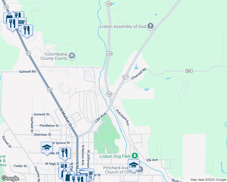 map of restaurants, bars, coffee shops, grocery stores, and more near 39050 Ohio 517 in Lisbon