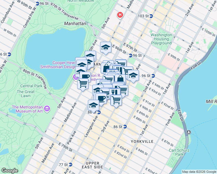 map of restaurants, bars, coffee shops, grocery stores, and more near in New York