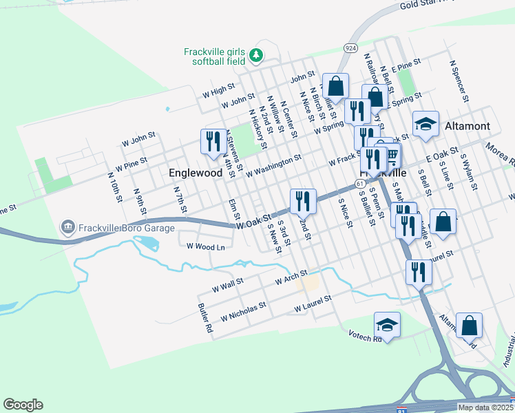 map of restaurants, bars, coffee shops, grocery stores, and more near in Frackville