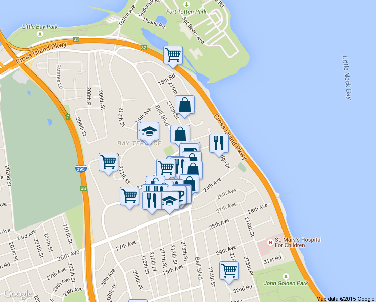 map of restaurants, bars, coffee shops, grocery stores, and more near in Queens