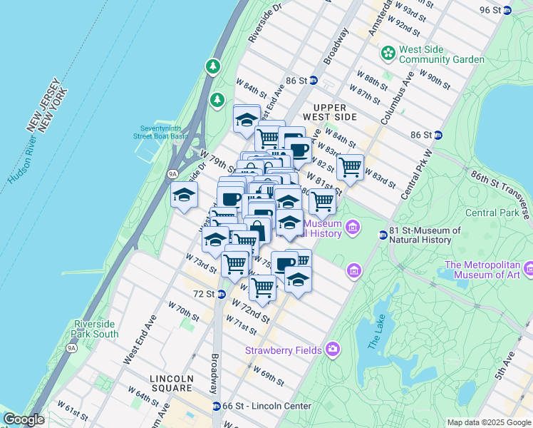 map of restaurants, bars, coffee shops, grocery stores, and more near in New York