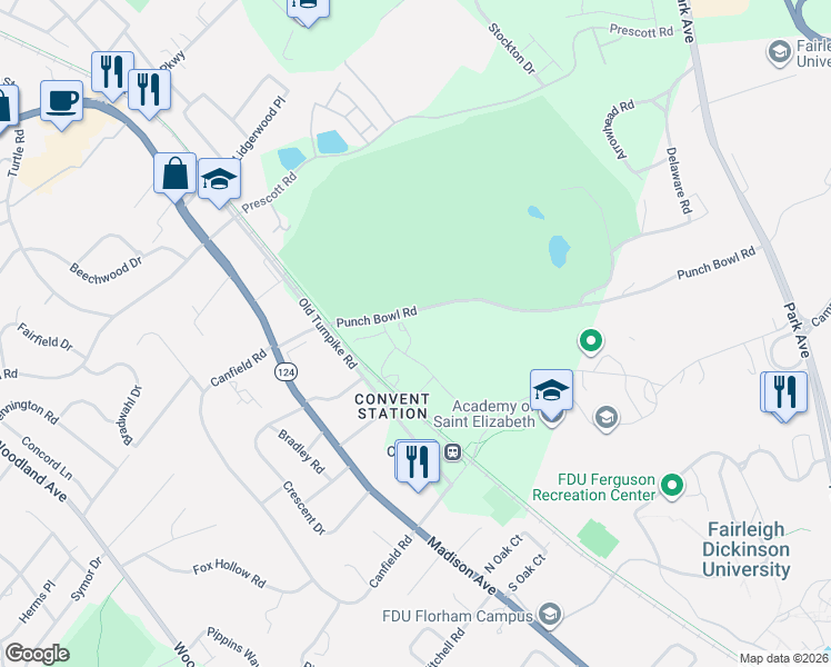map of restaurants, bars, coffee shops, grocery stores, and more near 6 Northbridge Place in Morristown
