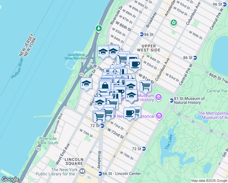 map of restaurants, bars, coffee shops, grocery stores, and more near in New York