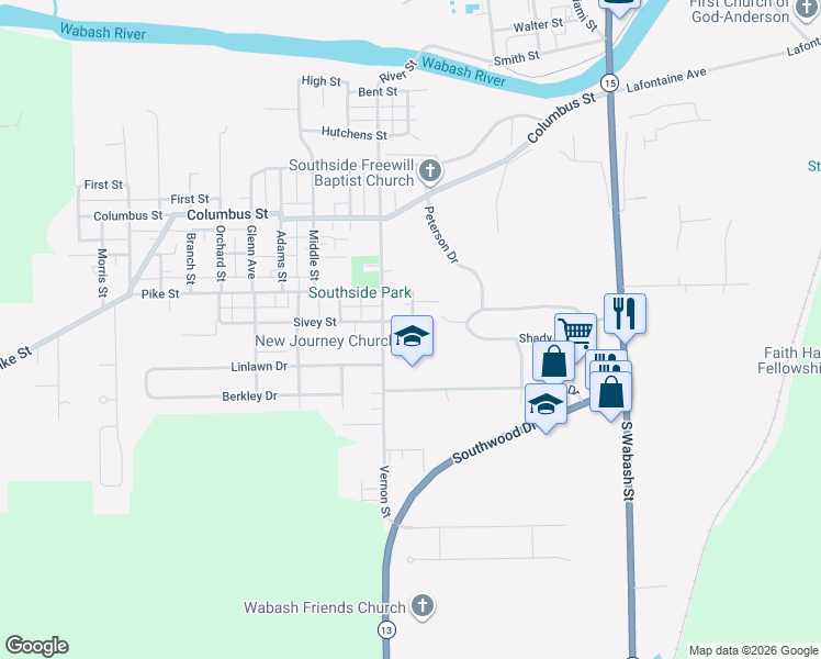 map of restaurants, bars, coffee shops, grocery stores, and more near in Wabash