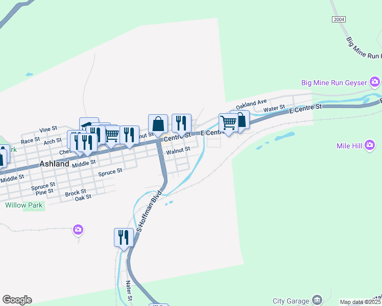 map of restaurants, bars, coffee shops, grocery stores, and more near 26 Walnut Street in Ashland