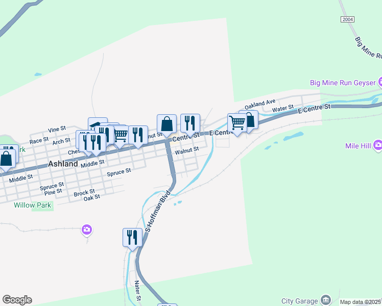 map of restaurants, bars, coffee shops, grocery stores, and more near 110 Walnut St in Ashland