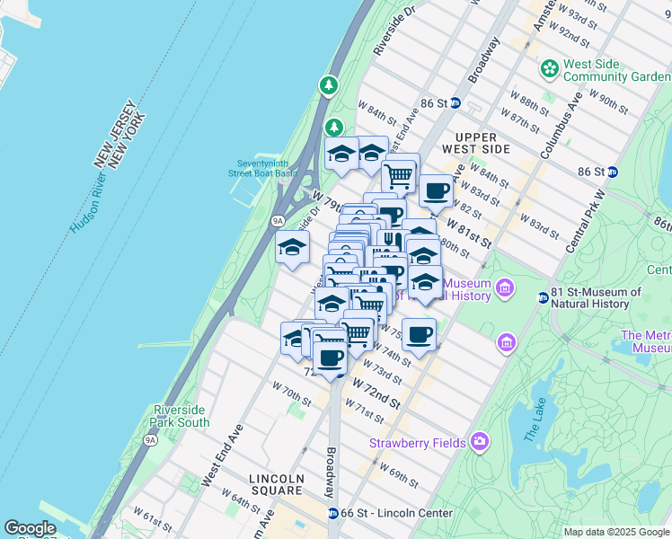 map of restaurants, bars, coffee shops, grocery stores, and more near in New York