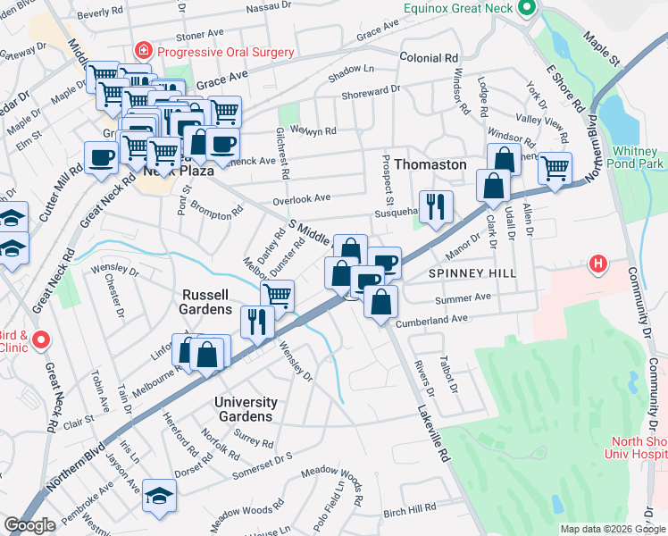 map of restaurants, bars, coffee shops, grocery stores, and more near 2 Betsy Court in Great Neck