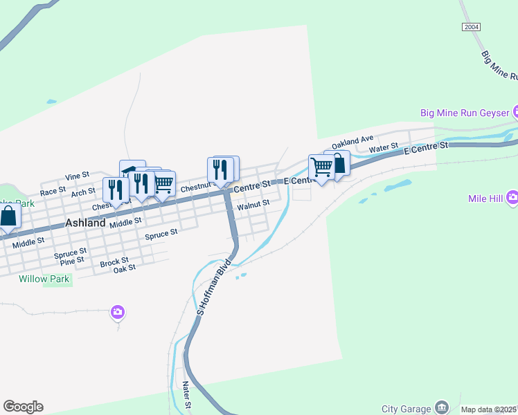 map of restaurants, bars, coffee shops, grocery stores, and more near 110 Walnut St in Ashland