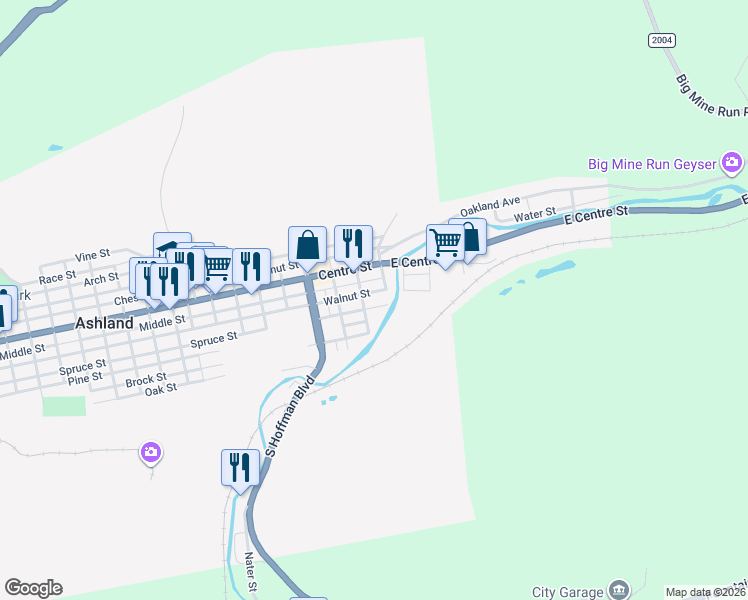 map of restaurants, bars, coffee shops, grocery stores, and more near 34 Spruce Street in Ashland