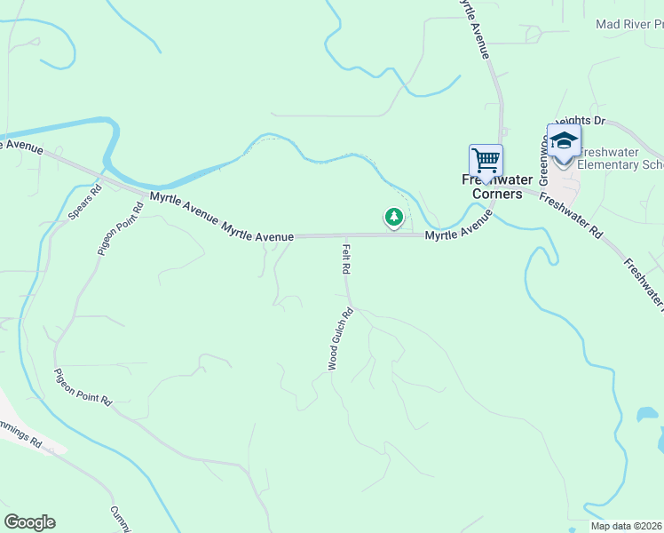 map of restaurants, bars, coffee shops, grocery stores, and more near 2760 Felt Road in Eureka