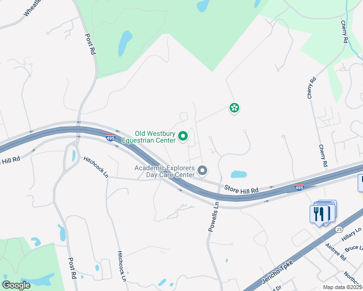 map of restaurants, bars, coffee shops, grocery stores, and more near 203 Store Hill Rd in Old Westbury