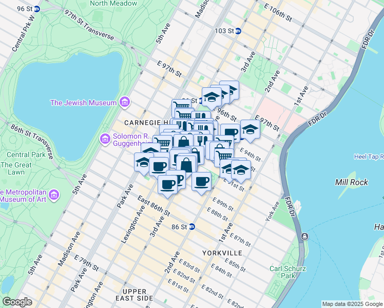 map of restaurants, bars, coffee shops, grocery stores, and more near in New York
