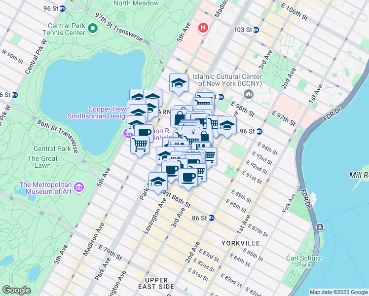map of restaurants, bars, coffee shops, grocery stores, and more near in New York