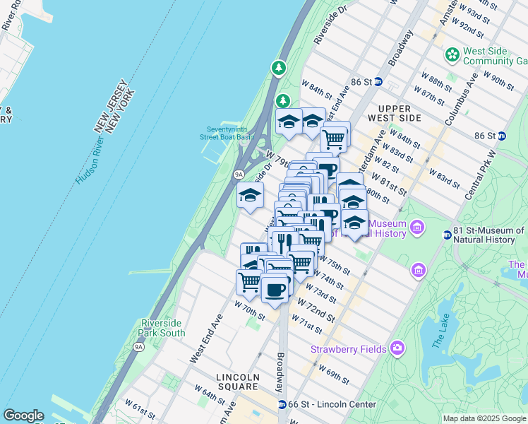 map of restaurants, bars, coffee shops, grocery stores, and more near in New York